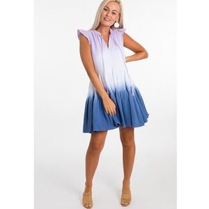 Fate Ombre Tiered Mini Dress 100% Cotton Gauze Tassel Tie Size M fully lined